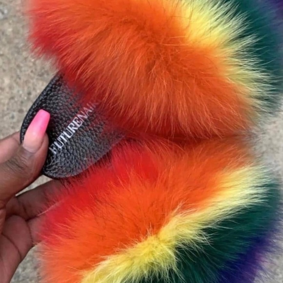 Rainbow Paw Slippers – BunnySlippers.com Rainbow Custom Real Fur Slides sizes 9.5,10 only.